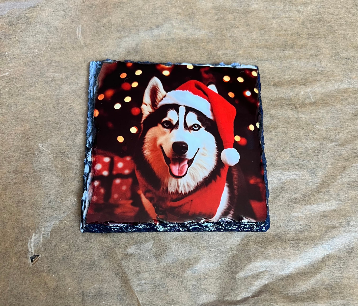 Christmas Dog coaster slates