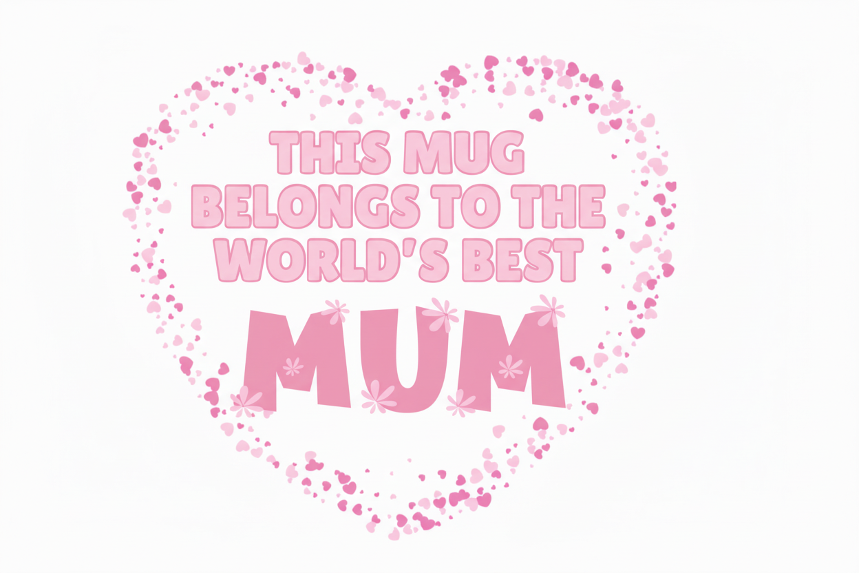 World's Best Mum Mug Gift with pink heart design and bold text, perfect 11oz ceramic drinkware for her daily coffee routine.