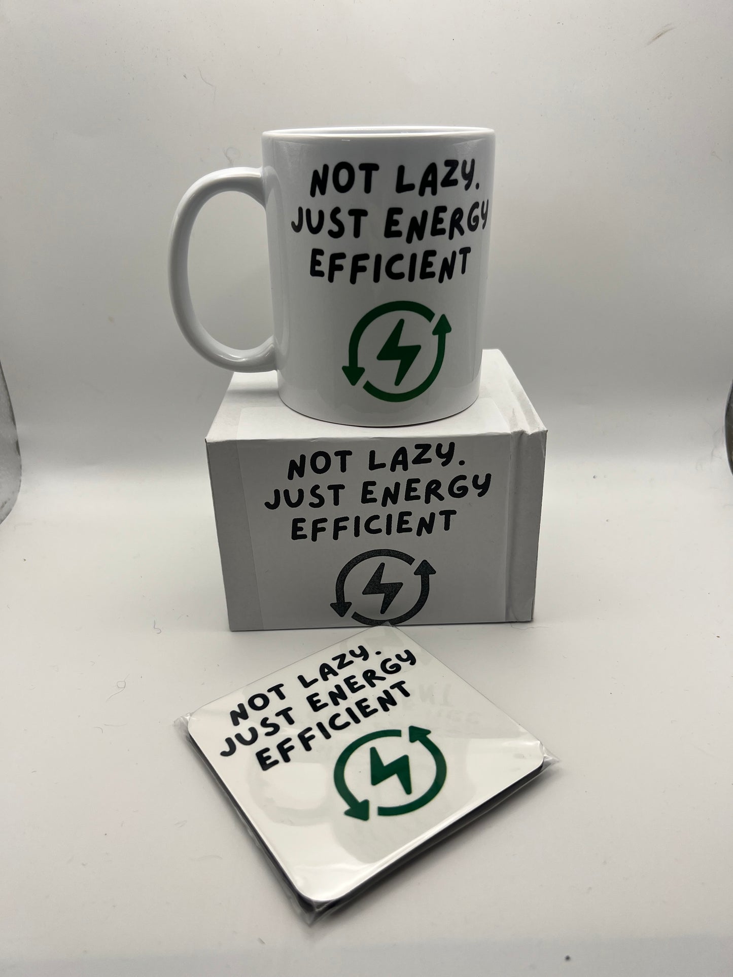 Not Lazy, Just Energy Efficient Mug & Coaster Gift Set