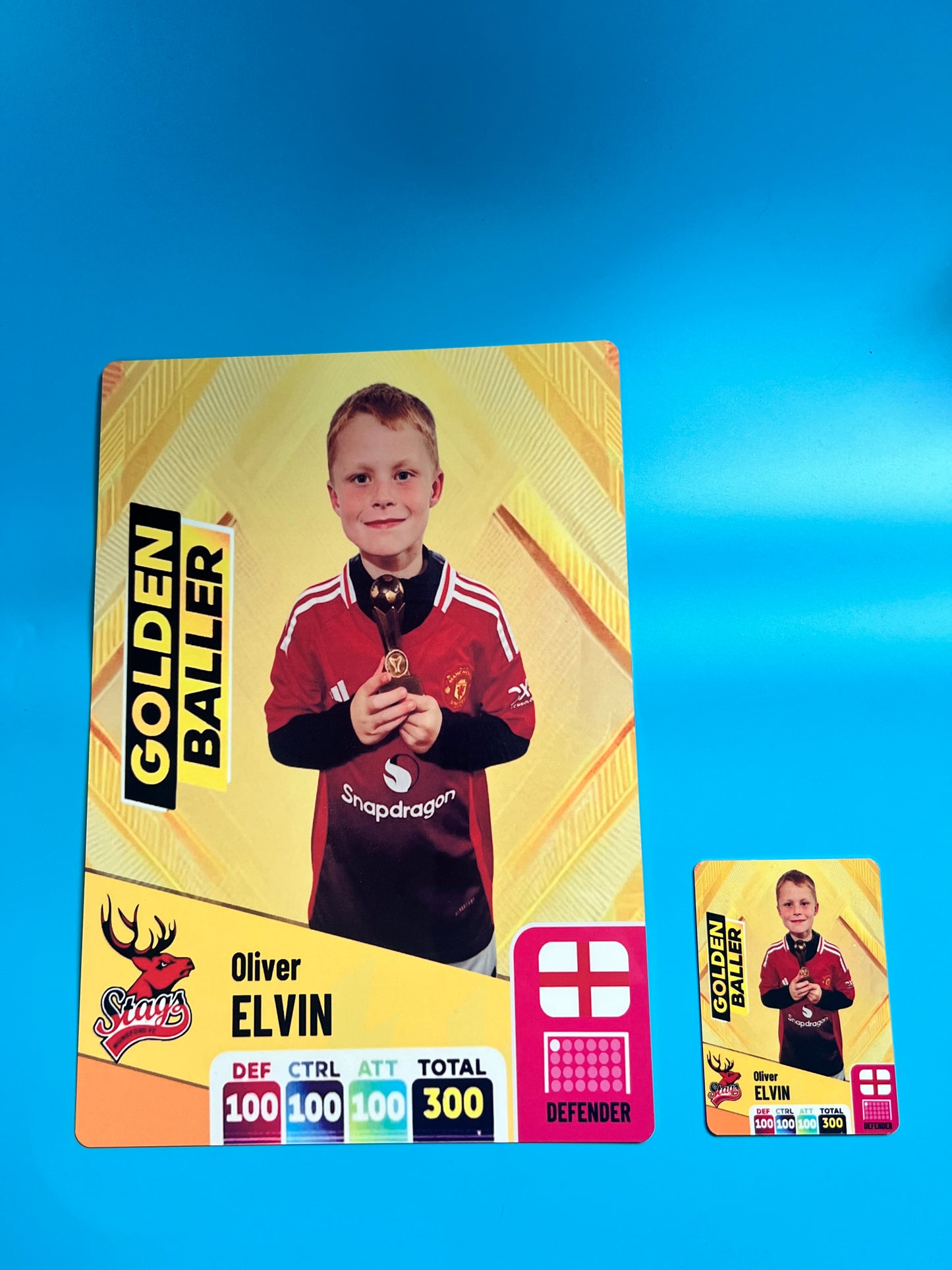 A4 Personalised Metal Football Trading Card poster – Golden Baller 2025/26 – Custom Panini Style Card – Photo & Name Gift – Metal Collectible Card