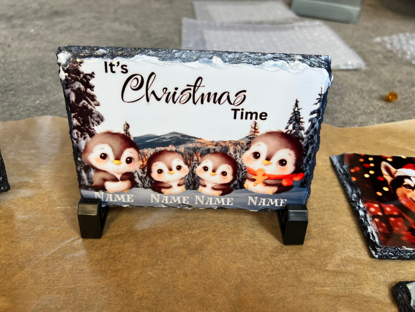 Personalised Christmas Family Slates - Highland Cow, Penguin or Gonk