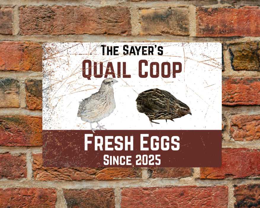 Personalised quail coop sign - Add your name and images - A4 Aluminium sign