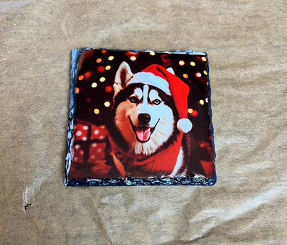 Christmas Dog coaster slates