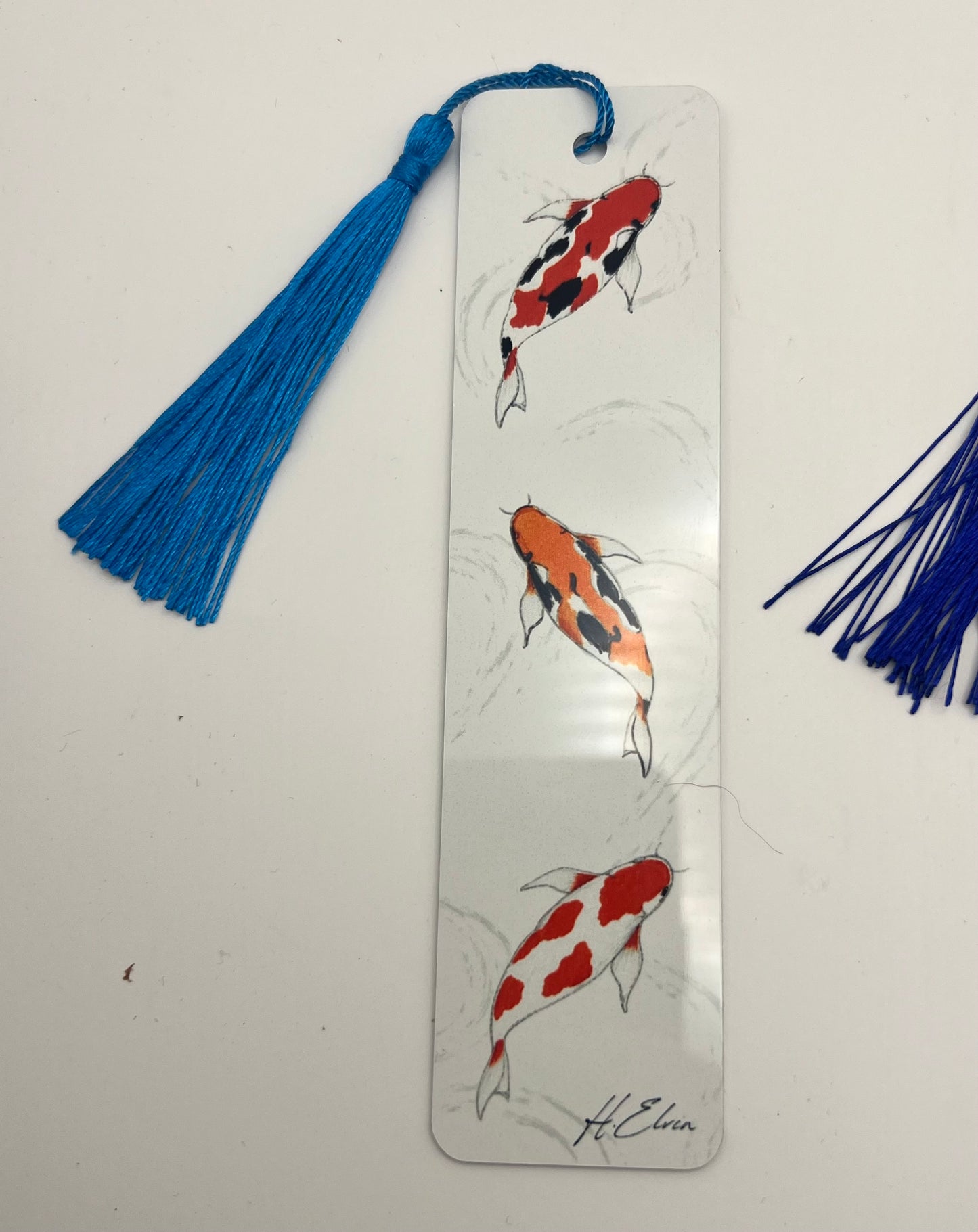 Hand Drawn Koi Fish Metal Bookmark | Aluminium Bookmark with Tassel