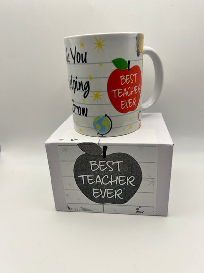 Best Teacher Ever Gift Set | Mug, Coaster & Metal Bookmark | Thank You Teacher Gift