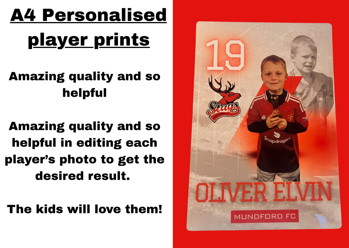 Personalised Football Artwork – A4 Metal Print, Custom Photo & Details