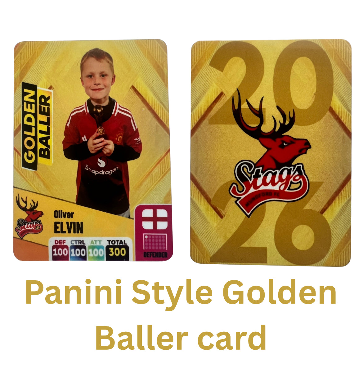 Personalised Metal Football Trading Card – Golden Baller 2025/26 – Custom Panini Style Card – Photo & Name Gift – Metal Collectible Card
