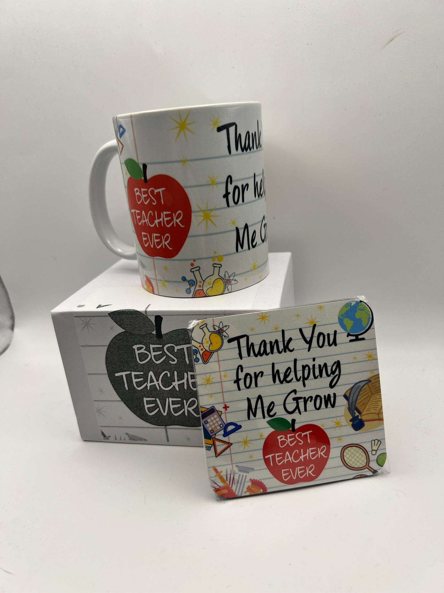 Best Teacher Ever Gift Set | Mug, Coaster & Metal Bookmark | Thank You Teacher Gift