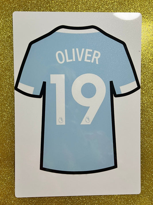 Metal A4 Personalised Football Shirt Print – Premier League Style Custom Name & Number
