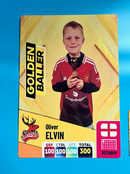 A4 Personalised Metal Football Trading Card poster – Golden Baller 2025/26 – Custom Panini Style Card – Photo & Name Gift – Metal Collectible Card