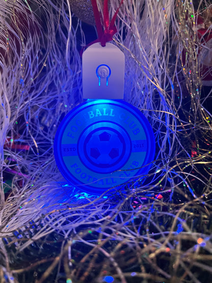 Light-Up Personalised Club Badge Acrylic Bauble – 70mm (Multi-Colour LED)