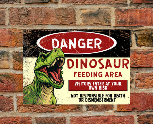 Danger - Dinosaur feeding area - Bedroom sign - A4 Aluminium sign