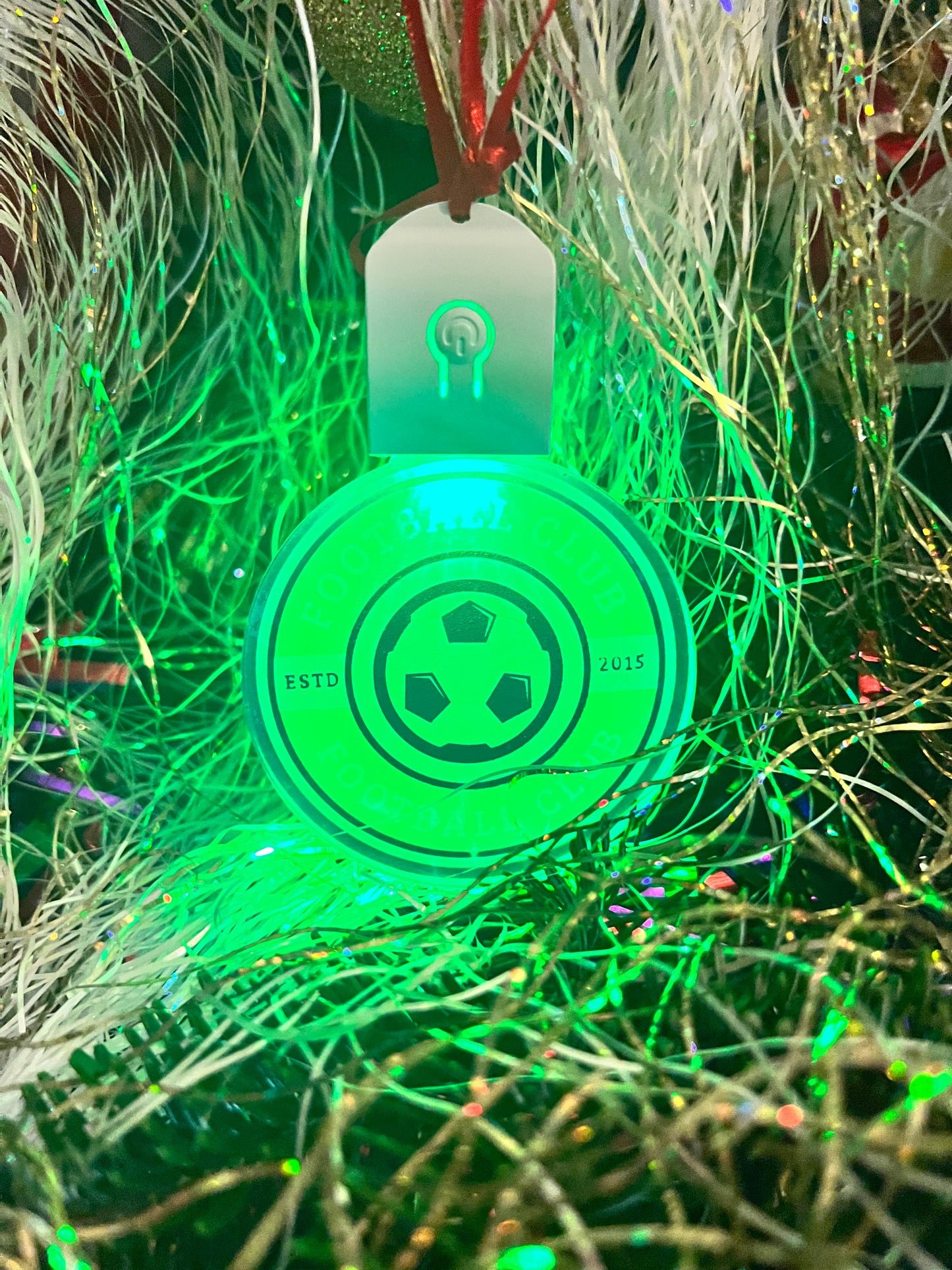 Light-Up Personalised Club Badge Acrylic Bauble – 70mm (Multi-Colour LED)