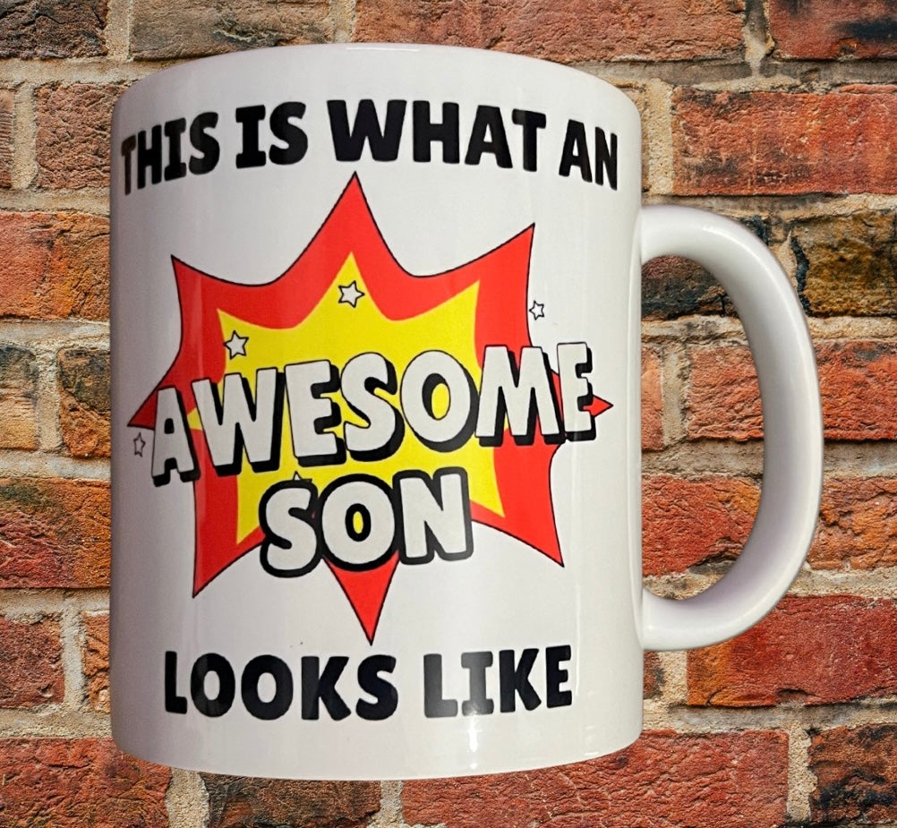 Awesome Son Mug Gift - Awesome Son Mug | 11oz, Durable Design with bold comic-style text and starburst graphic, perfect for birthdays and special occasions.