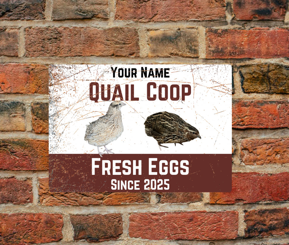 Personalised quail coop sign - Add your name and images - A4 Aluminium sign