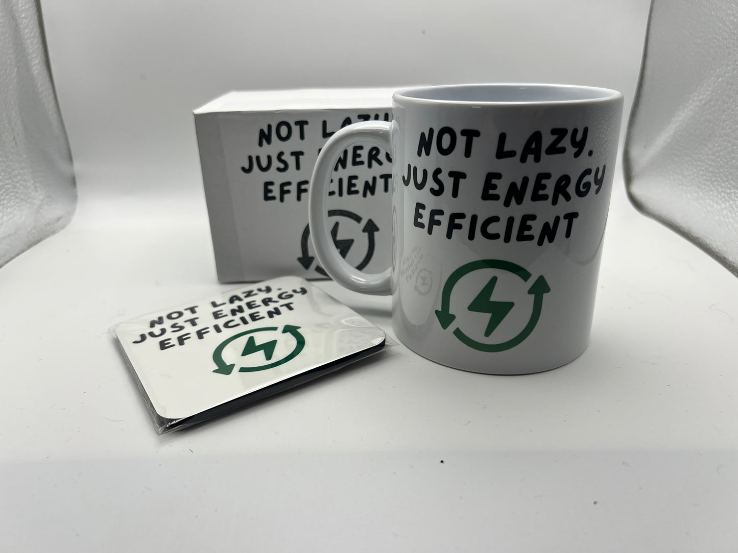 Not Lazy, Just Energy Efficient Mug & Coaster Gift Set