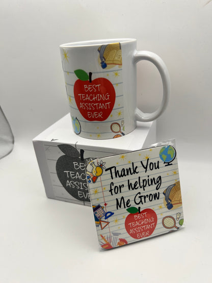 Best Teaching Assistant Ever Gift Set | Mug, Coaster & Bookmark | Thank You Teaching Assistant Gift