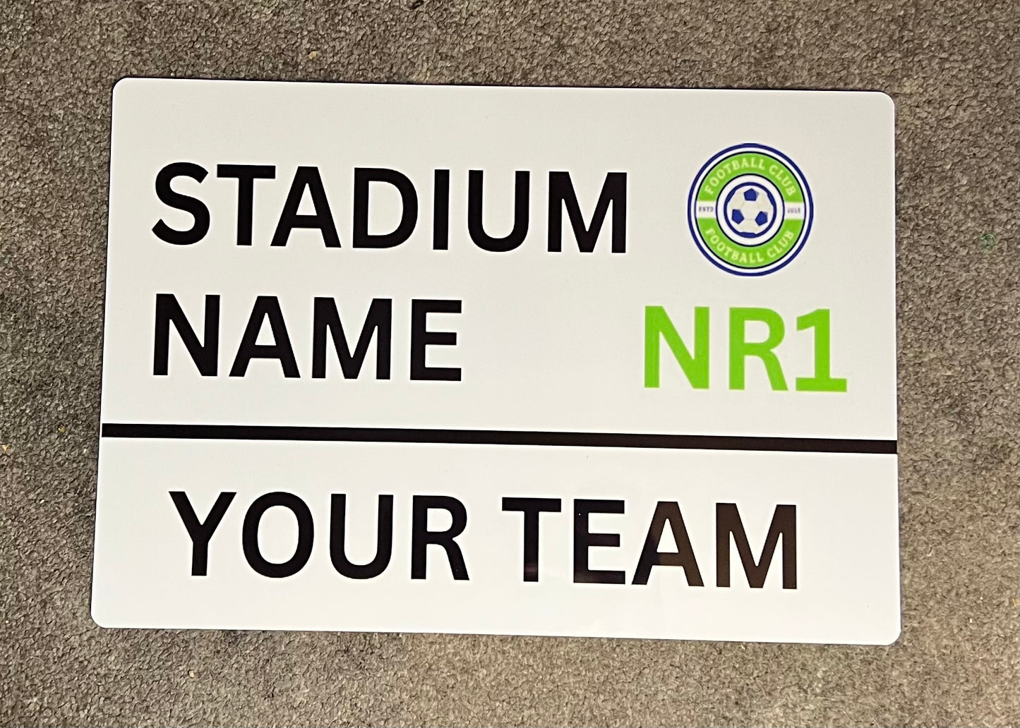 Personalised Football Stadium Sign – A4 Waterproof Aluminium – Custom Team