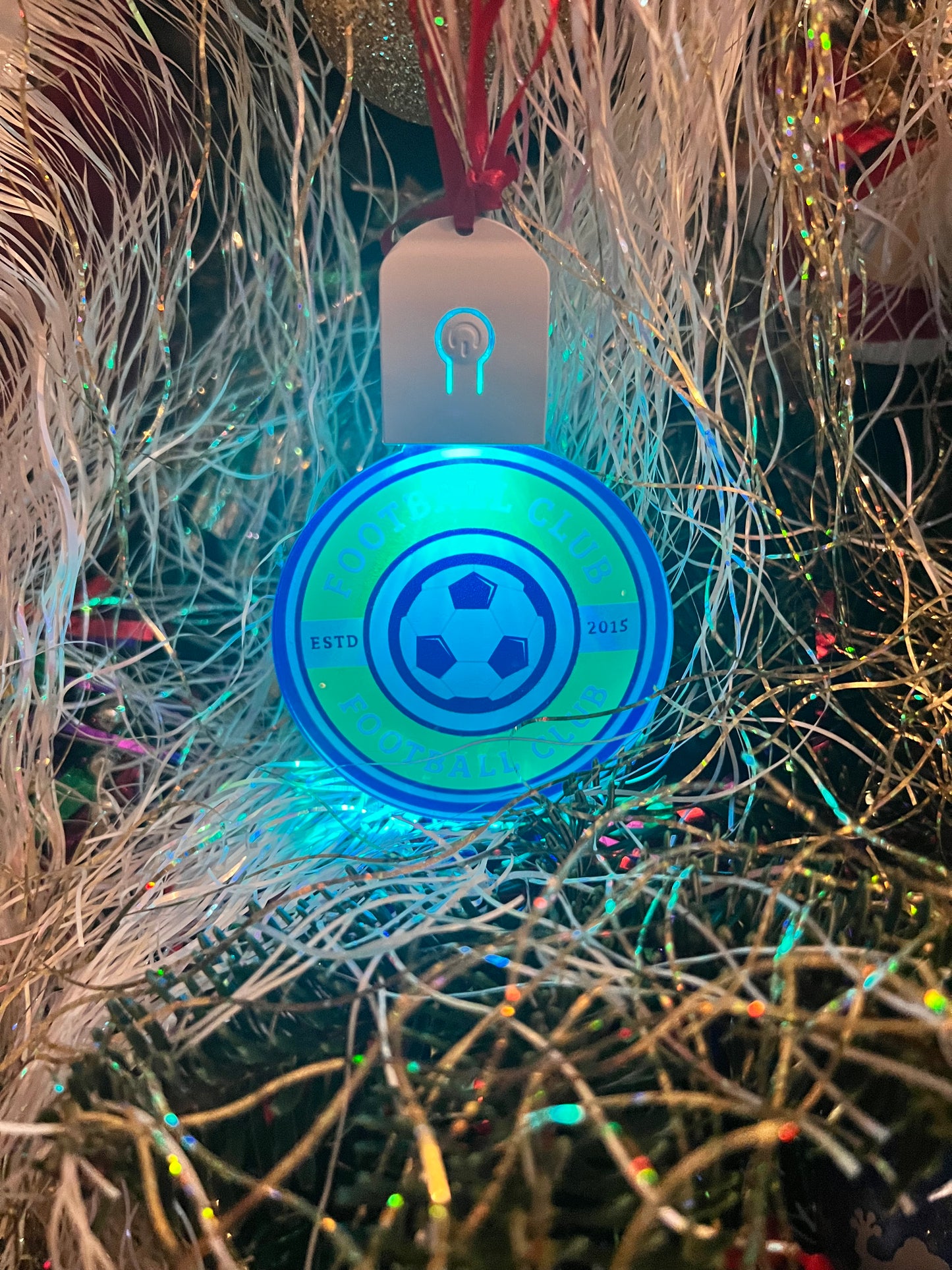 Light-Up Personalised Club Badge Acrylic Bauble – 70mm (Multi-Colour LED)